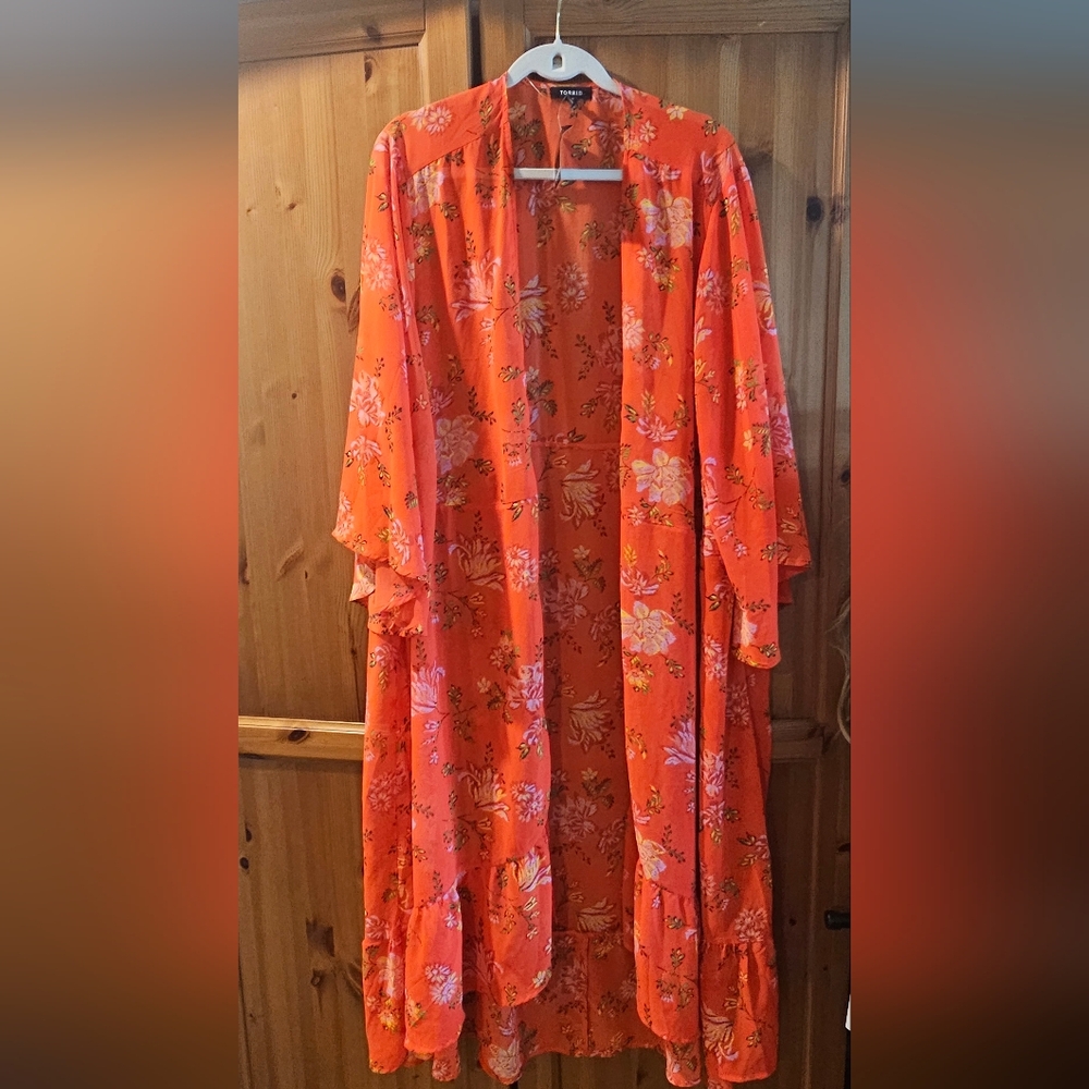 Torrid Floral Orange Kimono Plus Size 4x Fits A 3x